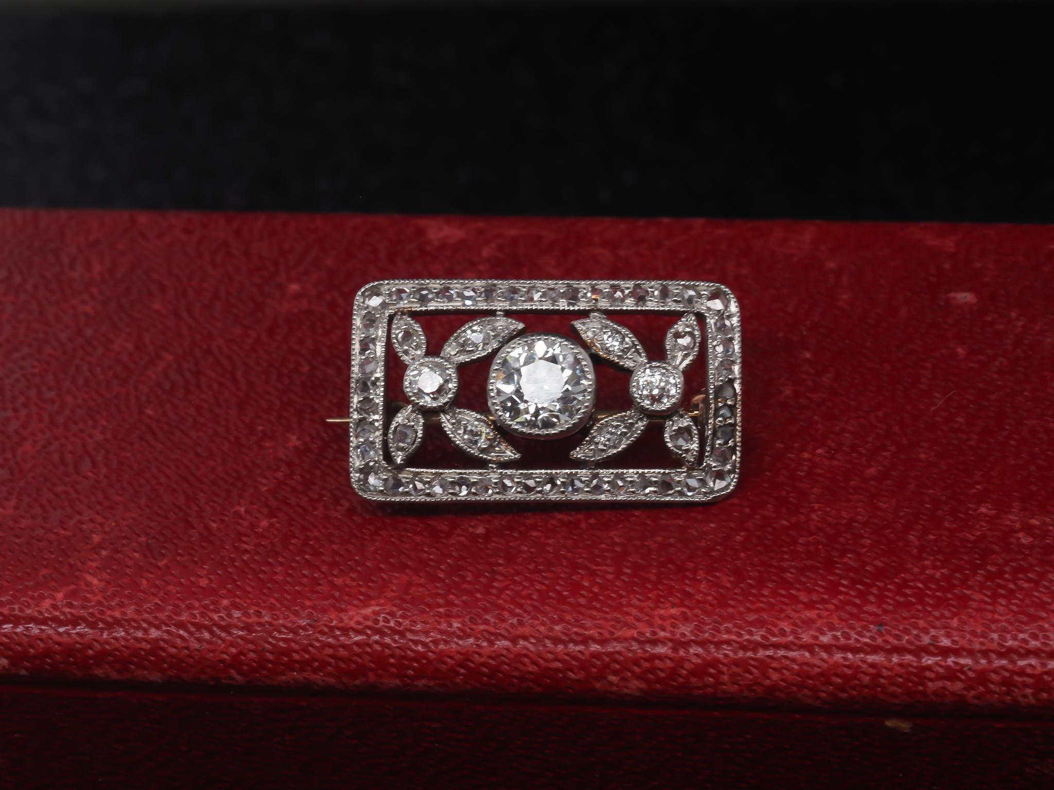 Item Details:
Metal Type: Platinum Top & 10K Yellow Gold Pin [Hallmarked, and Tested]
Weight: 3.0 grams

Diamond Information:

Center Diamond: .50ct approximate, Old mine brilliant, I color, VS clarity

Side Diamond: Old European Brilliant and Rose