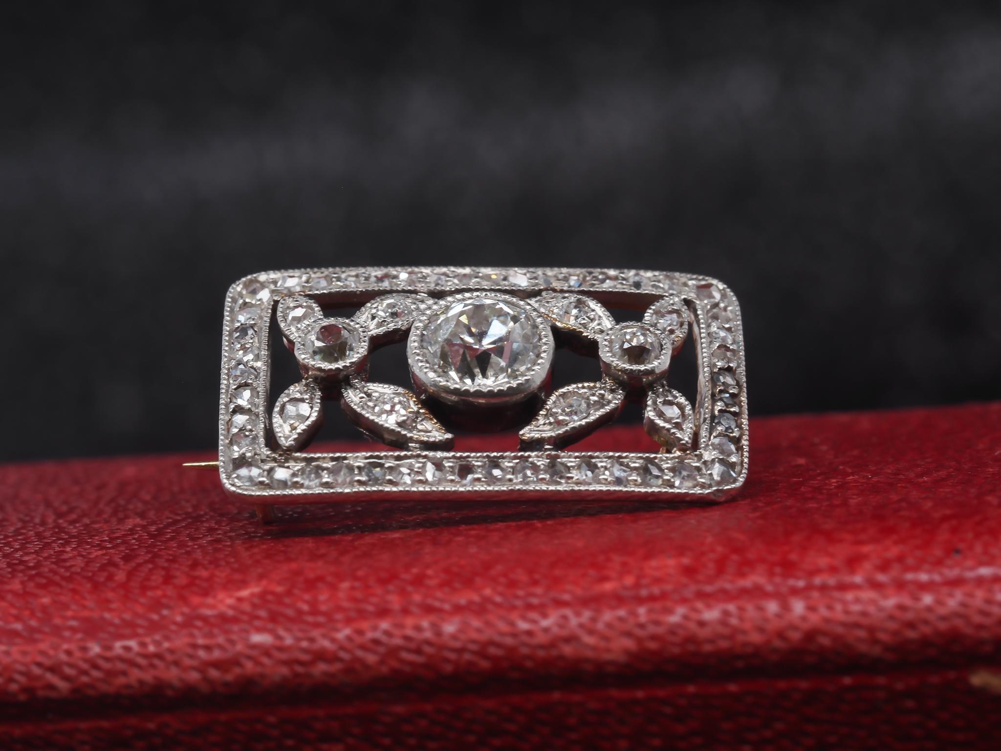 Edwardian Platinum and 10K Yellow Gold Brooch For Sale 1
