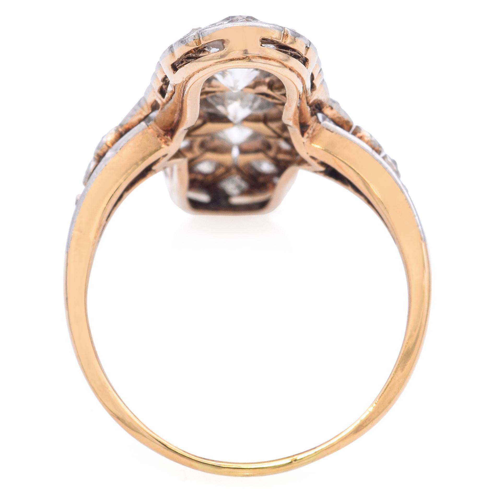 Women's Edwardian Platinum and 14k Yellow Gold Diamond Knuckle Duster Ring For Sale