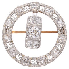 Broche édouardienne en platine et or jaune 14 carats, taille ancienne mine