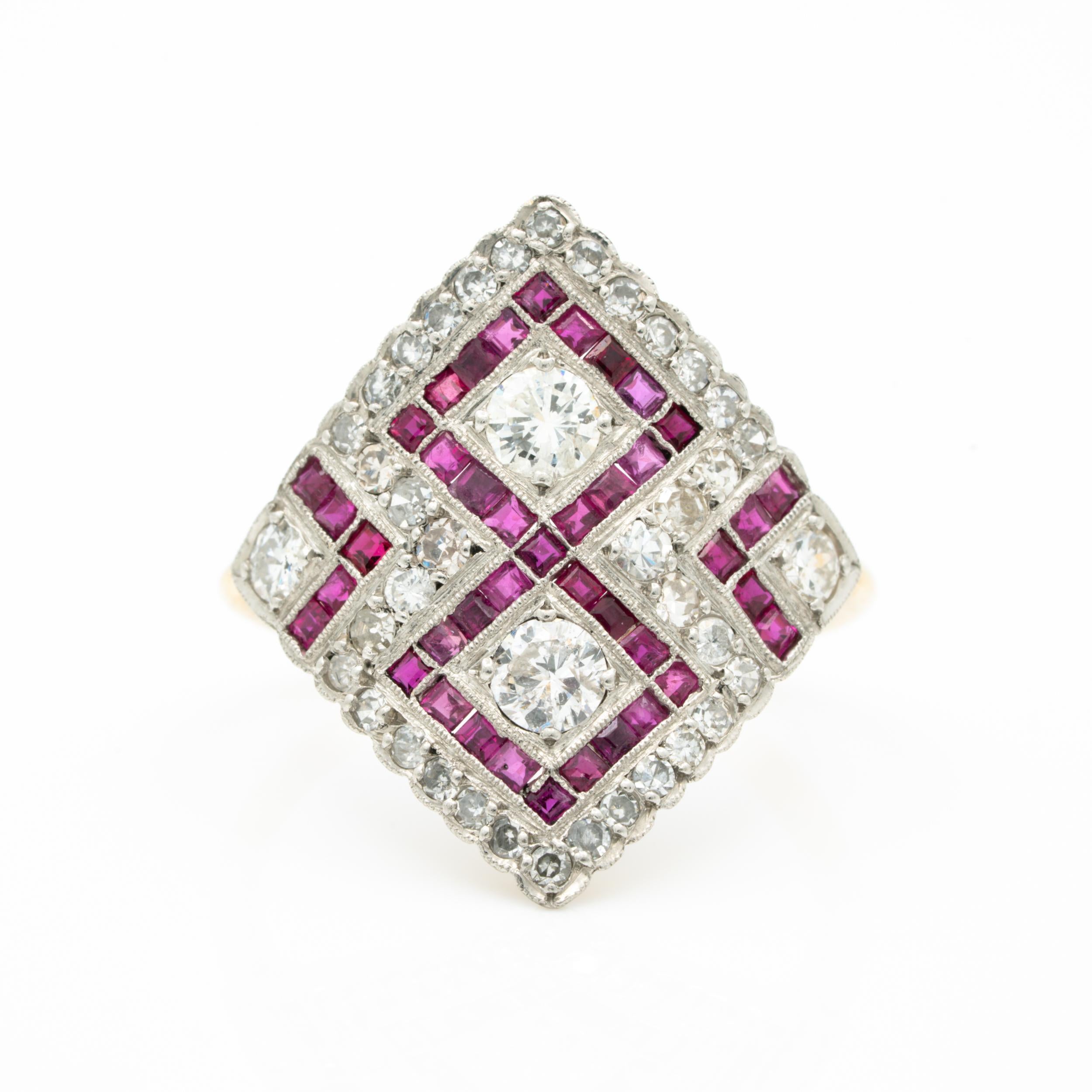 Edwardian Platinum and 18 Karat Yellow Gold Diamond and Ruby Diamond ...
