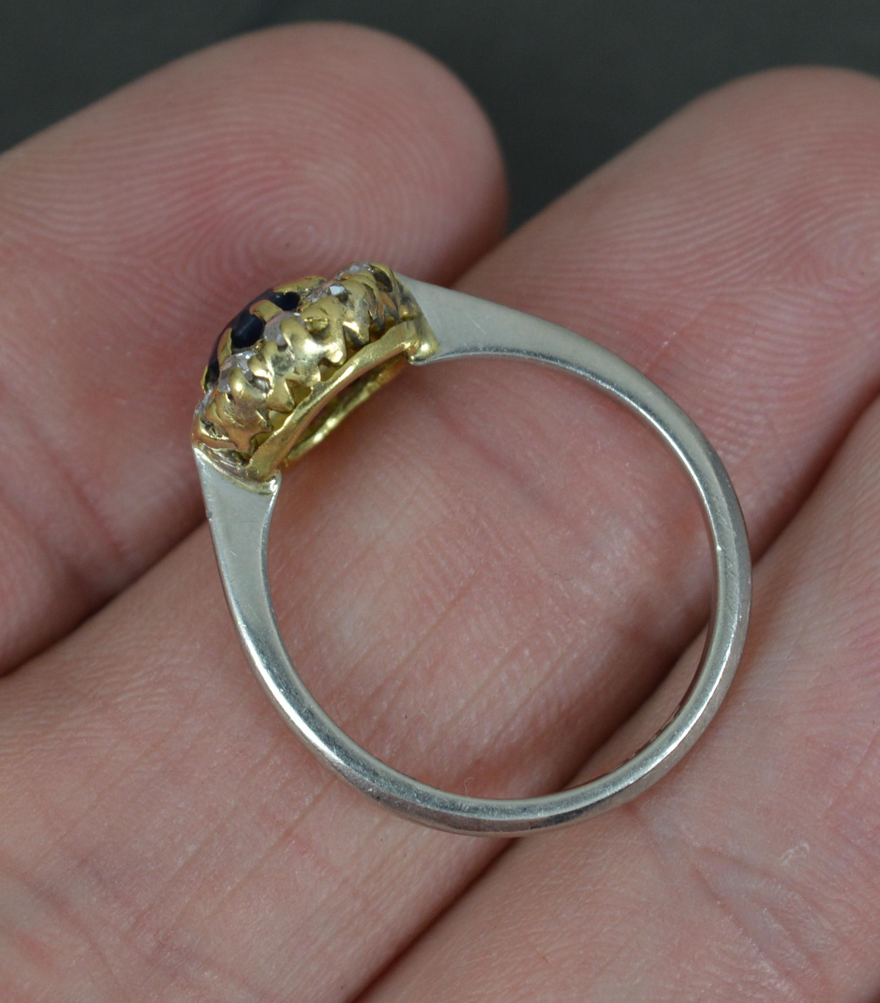 Round Cut Edwardian Platinum and 18ct Gold Sapphire and Old Cut Diamond Cluster Ring