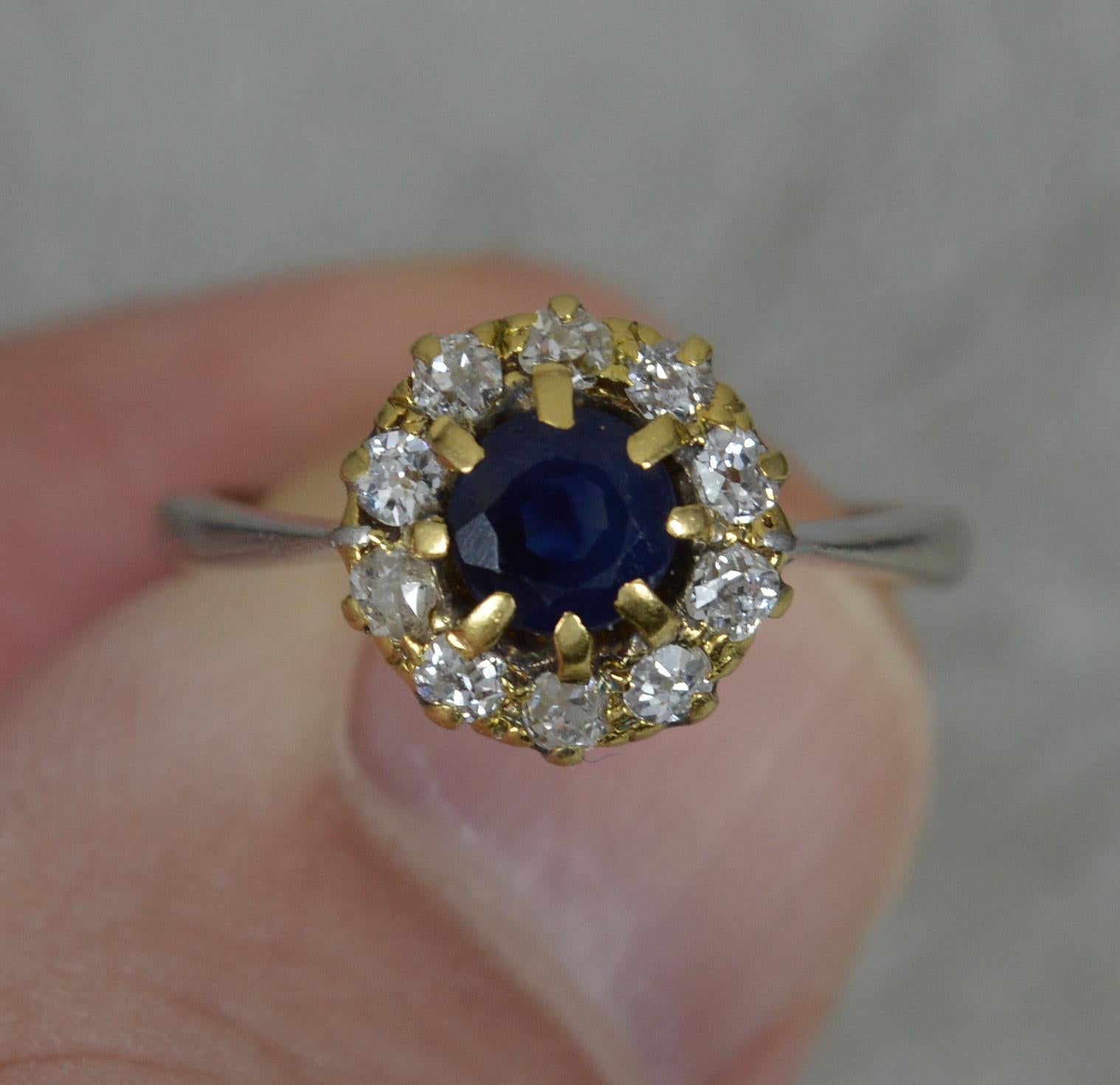 Edwardian Platinum and 18ct Gold Sapphire and Old Cut Diamond Cluster Ring For Sale 1