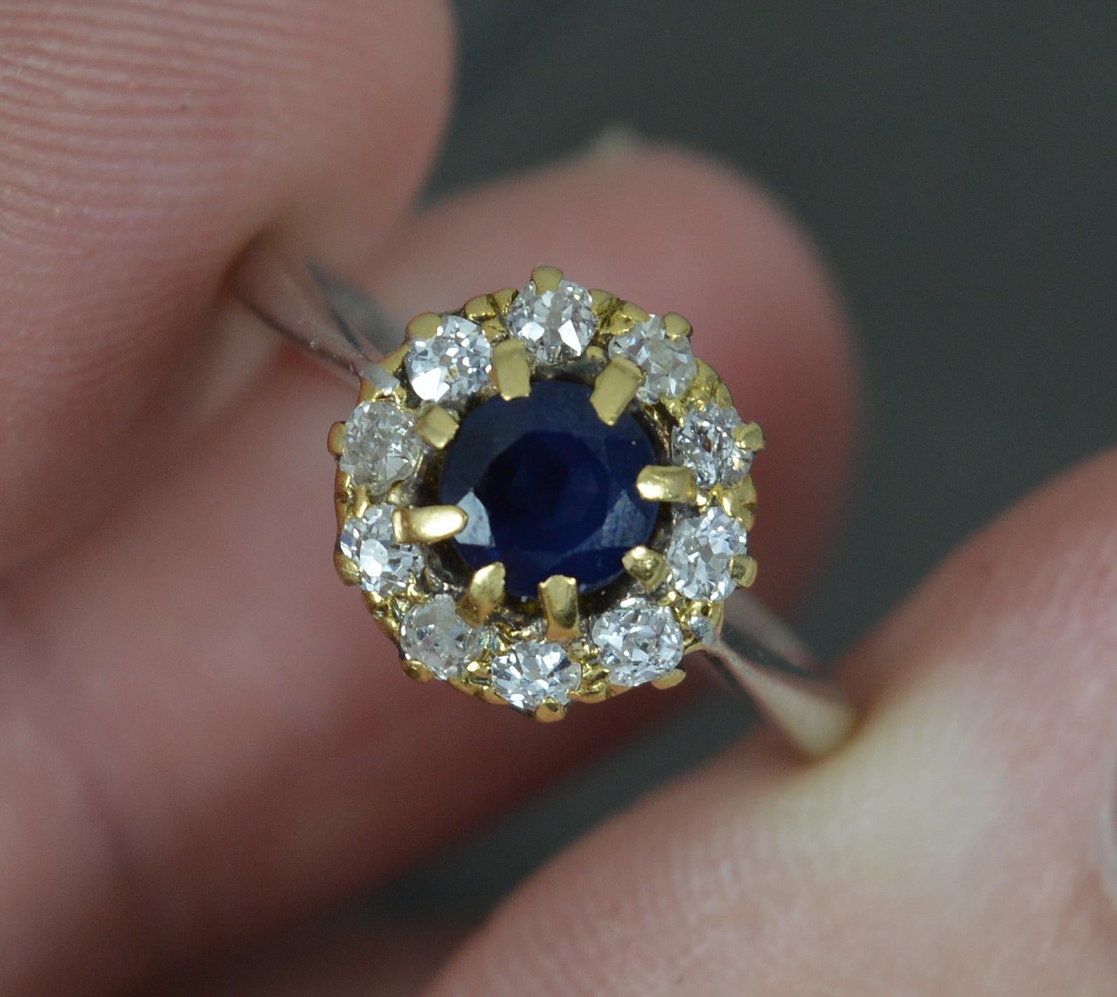 Edwardian Platinum and 18ct Gold Sapphire and Old Cut Diamond Cluster Ring 2