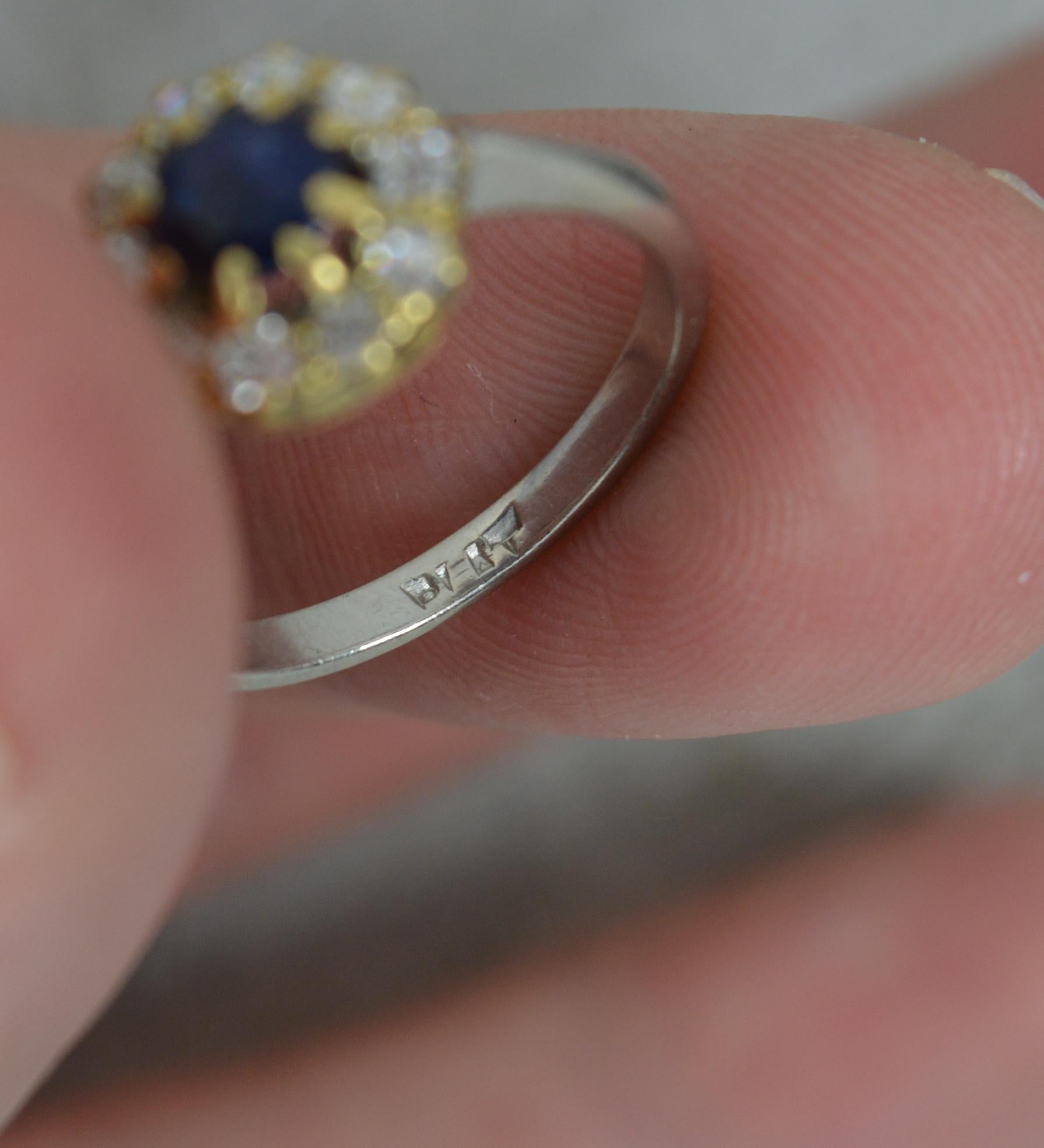 Edwardian Platinum and 18ct Gold Sapphire and Old Cut Diamond Cluster Ring 3