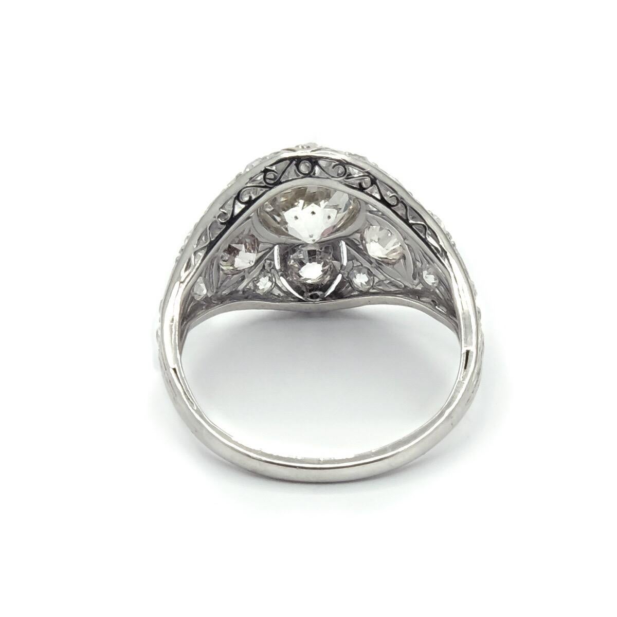 Women's or Men's Edwardian Platinum and 2.8 Carat Old European Cut Diamond Flower Ring