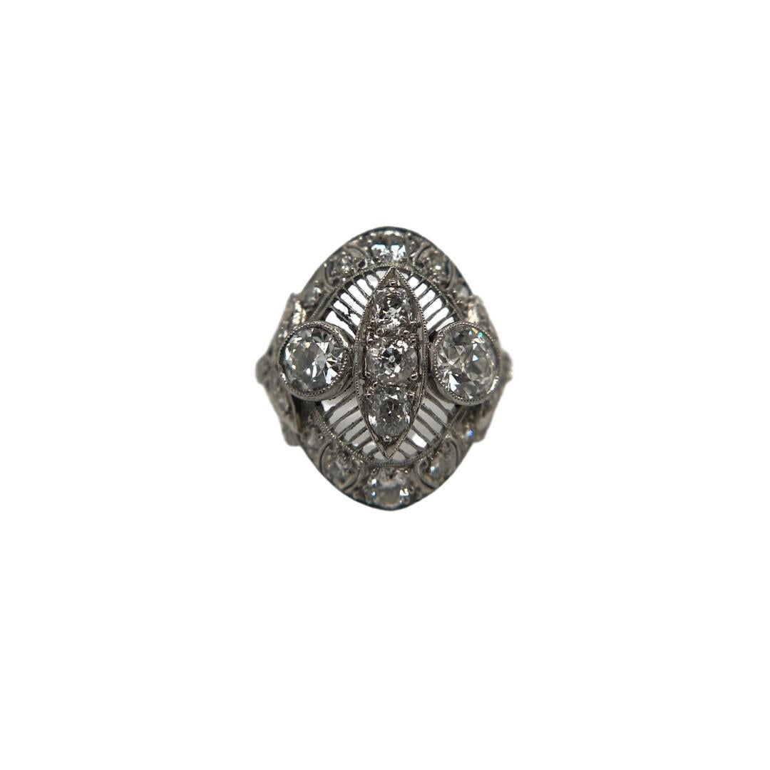 Women's Edwardian Platinum and Diamond Cocktail Ring For Sale