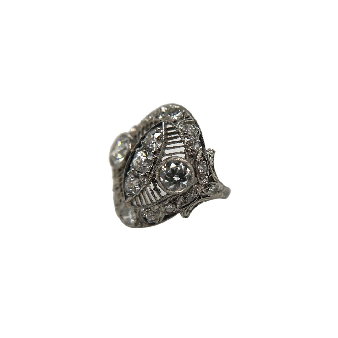 Edwardian Platinum and Diamond Cocktail Ring For Sale 1