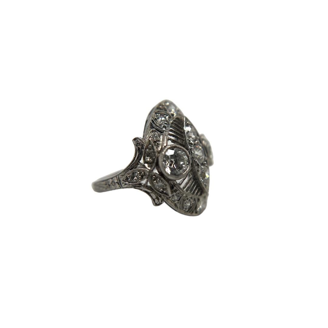 Edwardian Platinum and Diamond Cocktail Ring For Sale 2