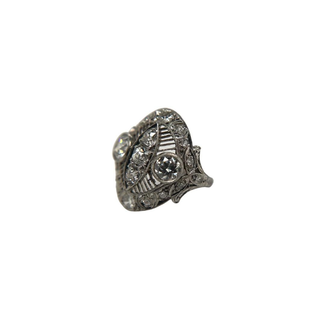 Edwardian Platinum and Diamond Cocktail Ring For Sale 3