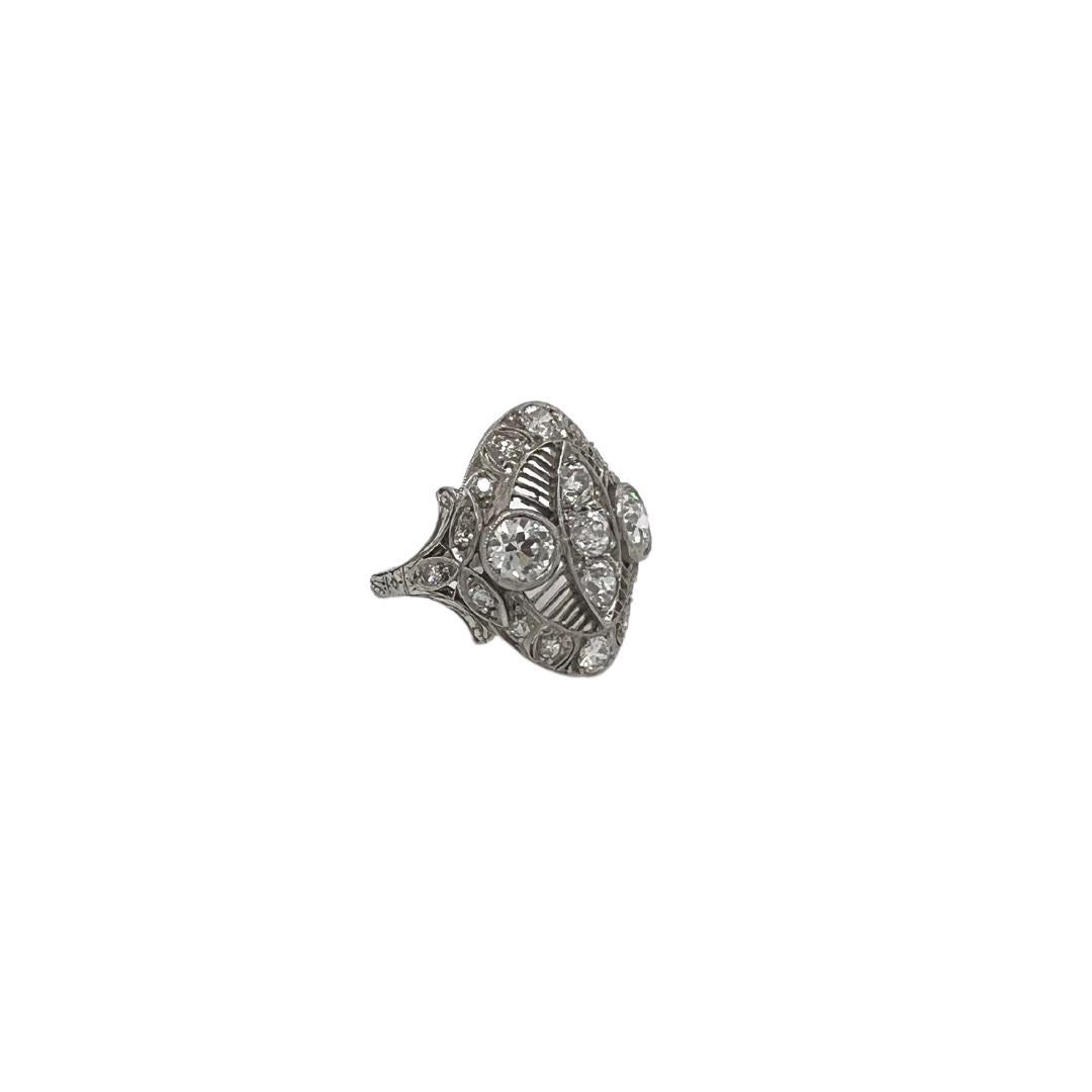 Edwardian Platinum and Diamond Cocktail Ring For Sale 4