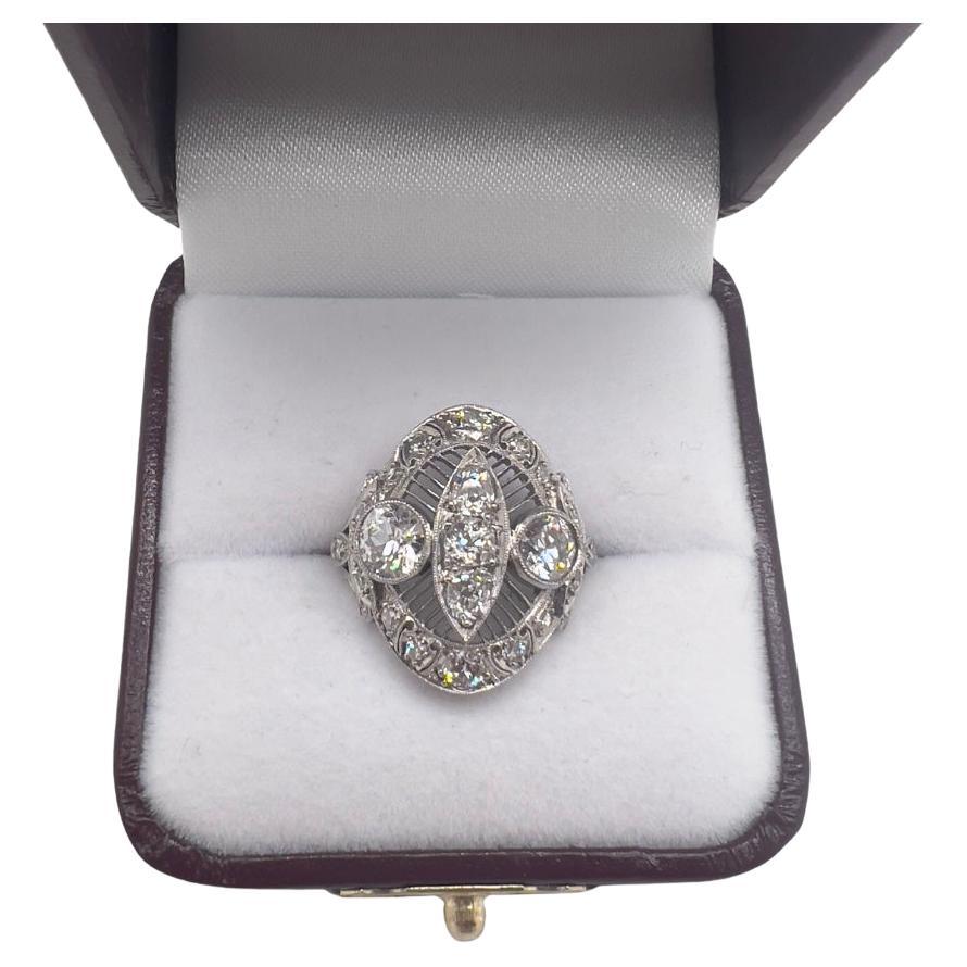 Edwardian Platinum and Diamond Cocktail Ring For Sale