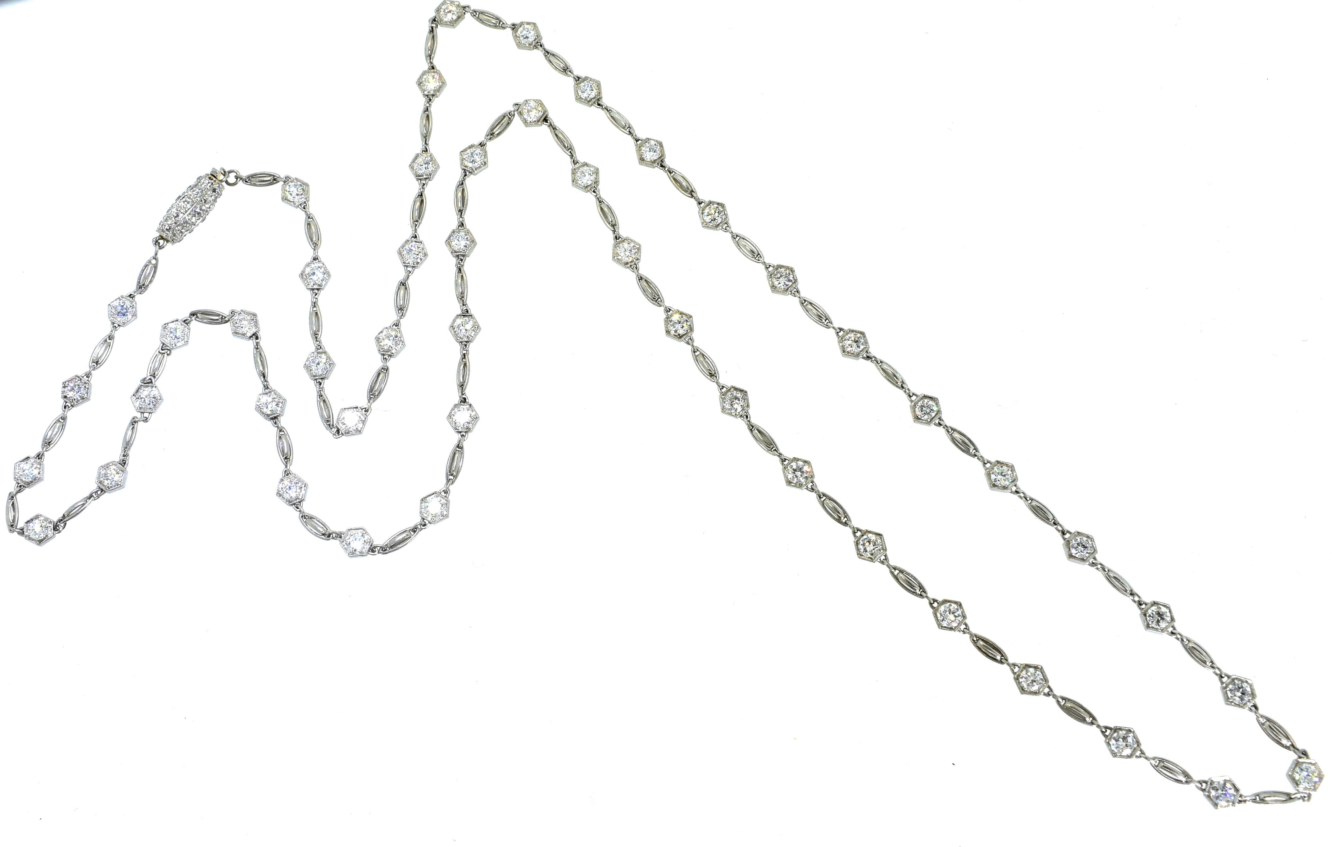 Edwardian Platinum and Diamond Long Chain, circa 1918 In Excellent Condition In Aspen, CO
