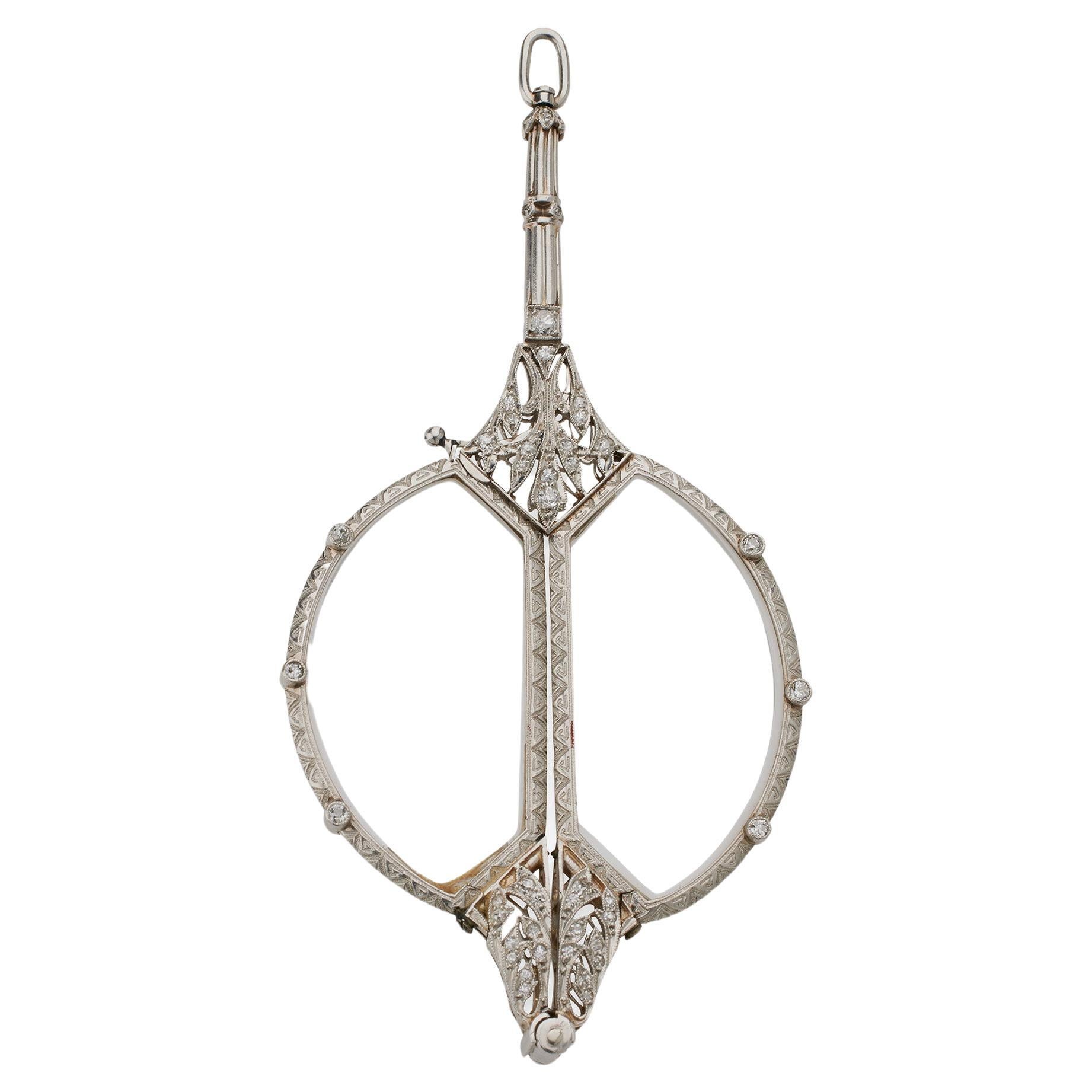 Edwardian Platinum and Diamond Lorgnette Pendant