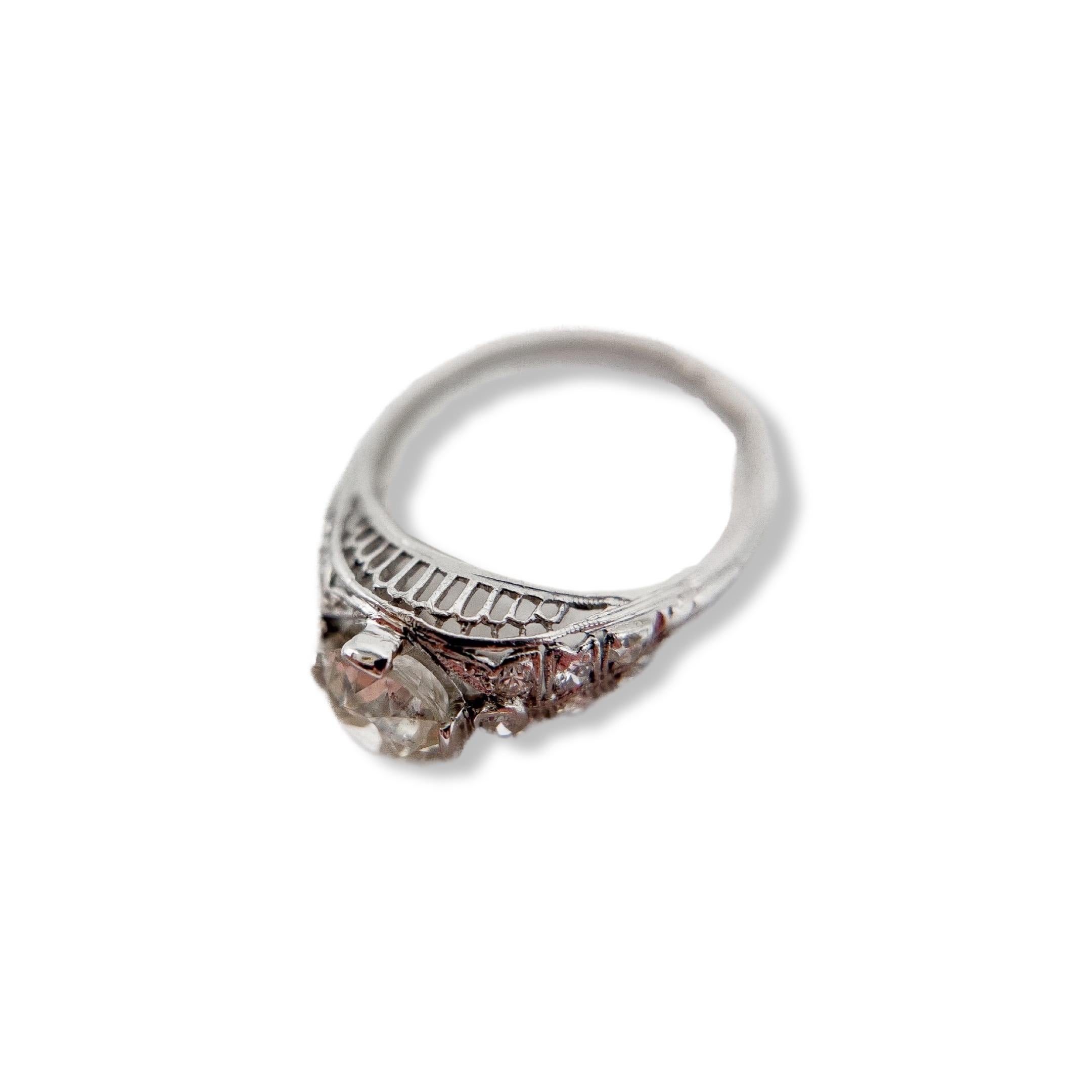 Old European Cut Antique Edwardian 1.3 Carat Platinum and Diamond Engagement Ring For Sale