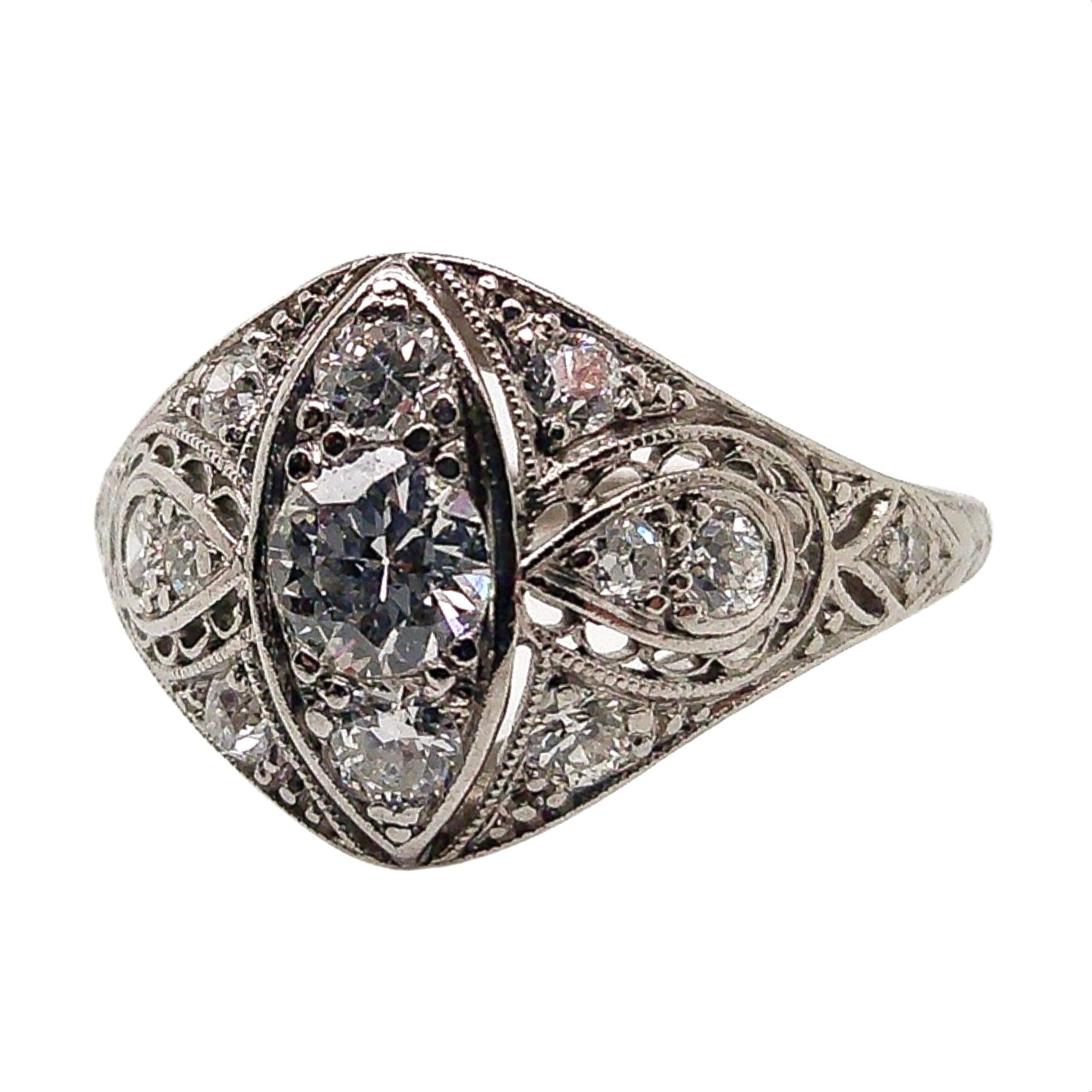 Old European Cut Edwardian Platinum and Diamond Ring For Sale