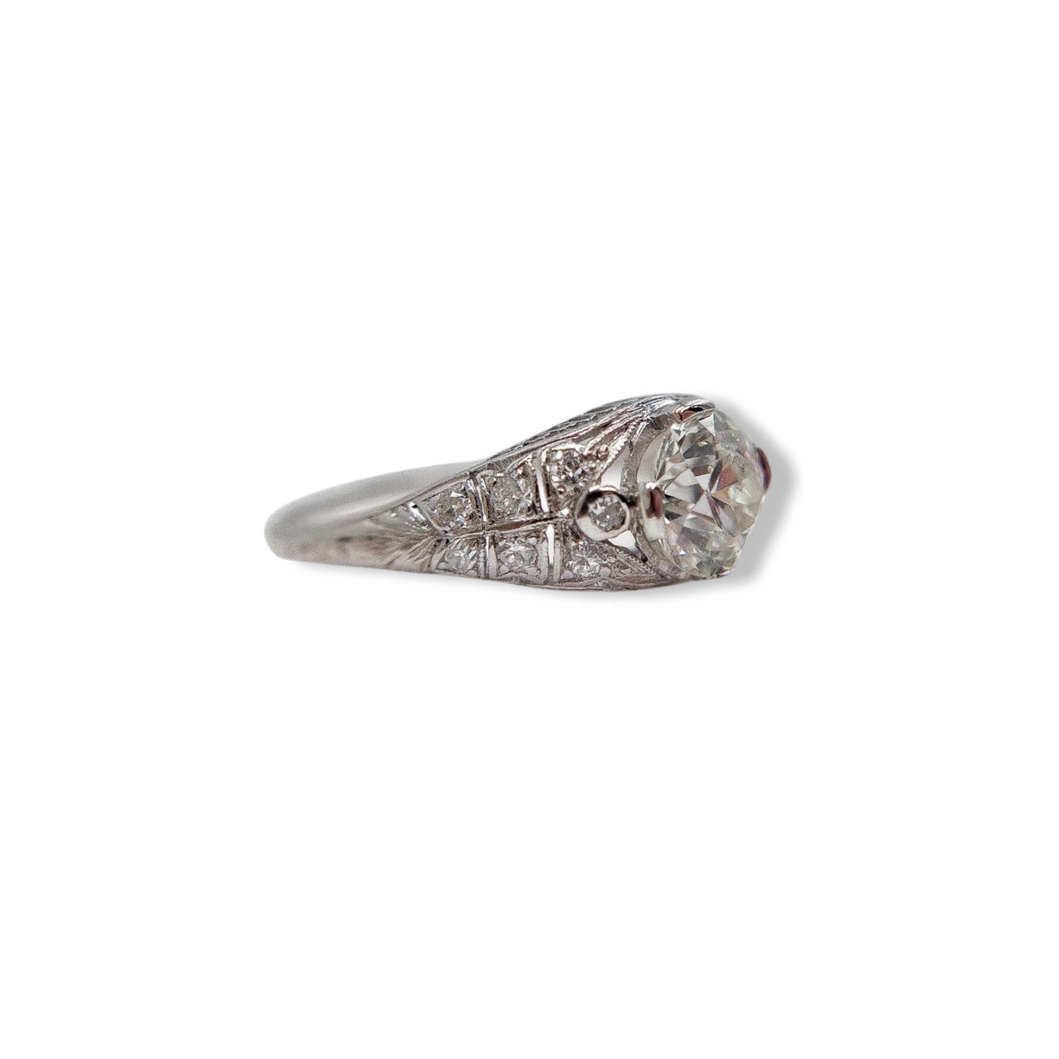 Antique Edwardian 1.3 Carat Platinum and Diamond Engagement Ring In Excellent Condition For Sale In Montgomery, AL