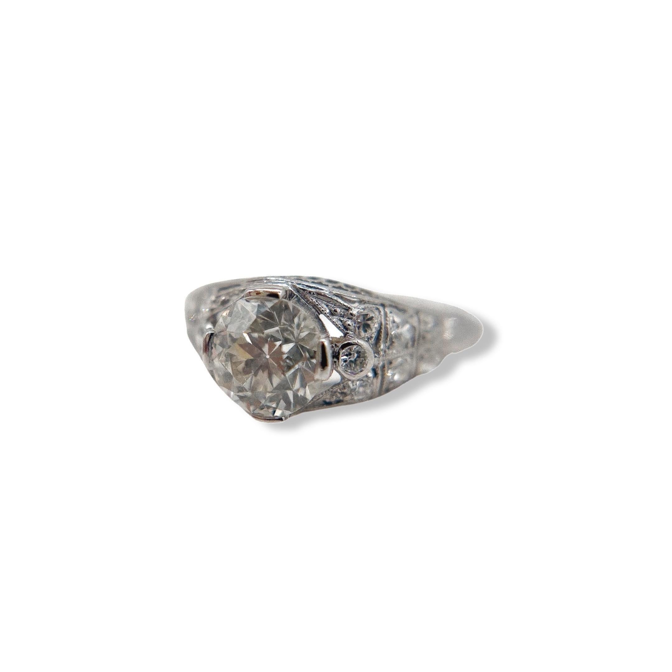 Antique Edwardian 1.3 Carat Platinum and Diamond Engagement Ring For Sale 2