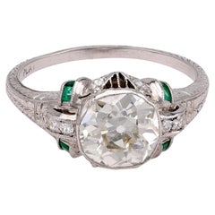 Vintage Edwardian Platinum and Emerald Ring