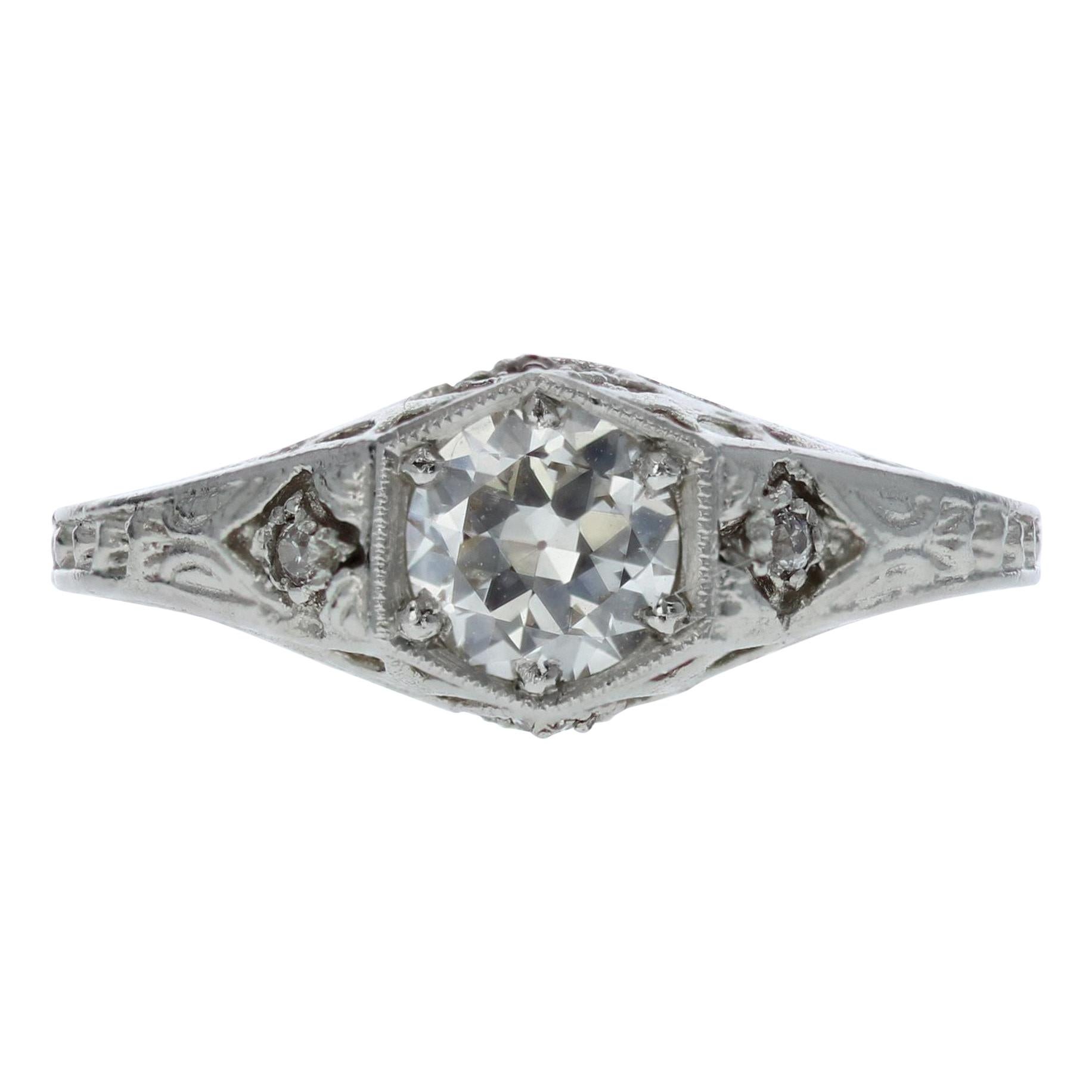 Edwardian Platinum and GIA Diamond Engagement Ring