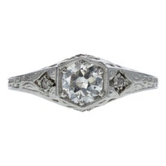 Antique Edwardian Platinum and GIA Diamond Engagement Ring