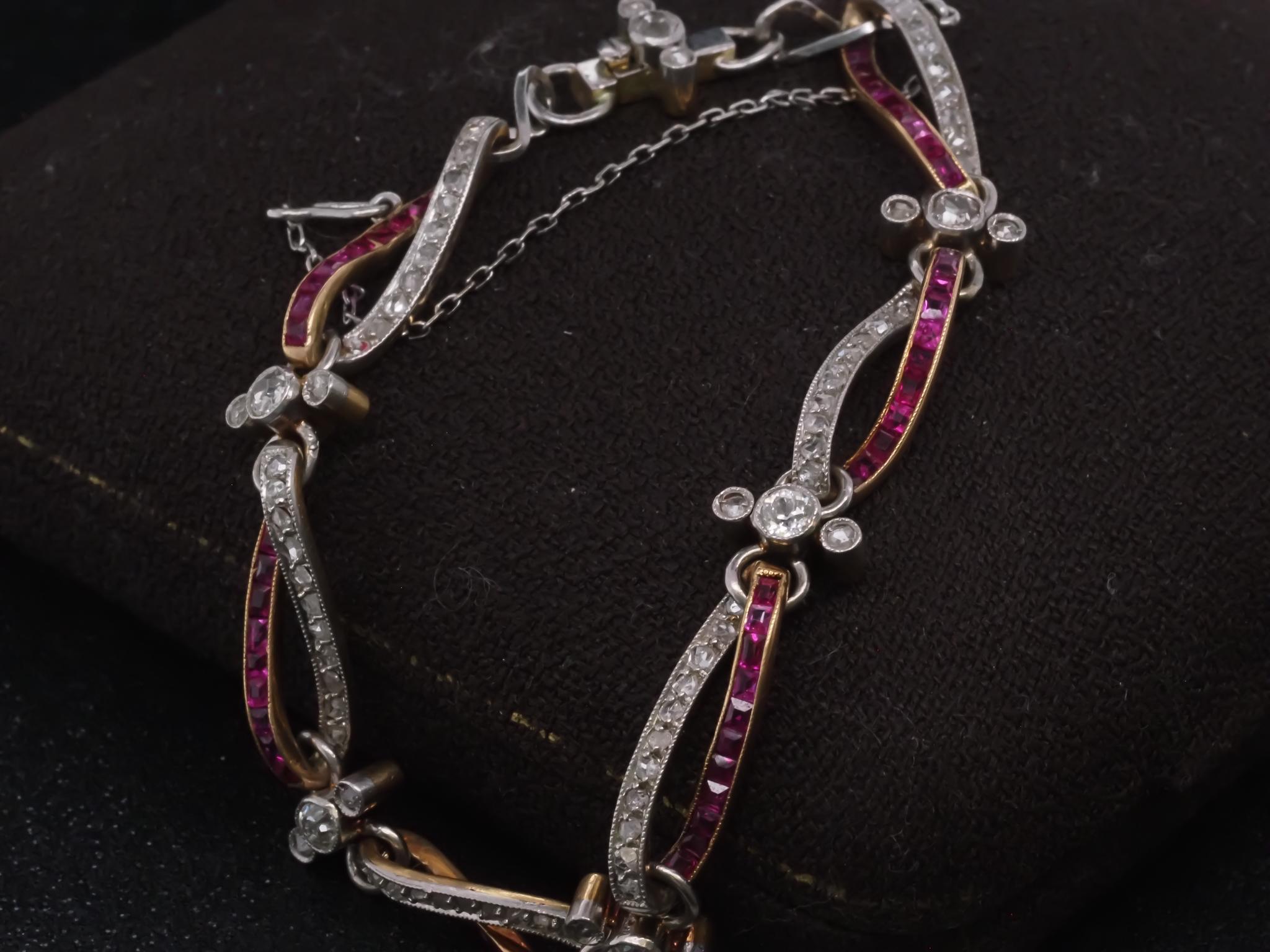 Edwardian Platinum and Gold Bracelet with Rose Cut Diamonds and Ruby - VHK#1006 For Sale 5