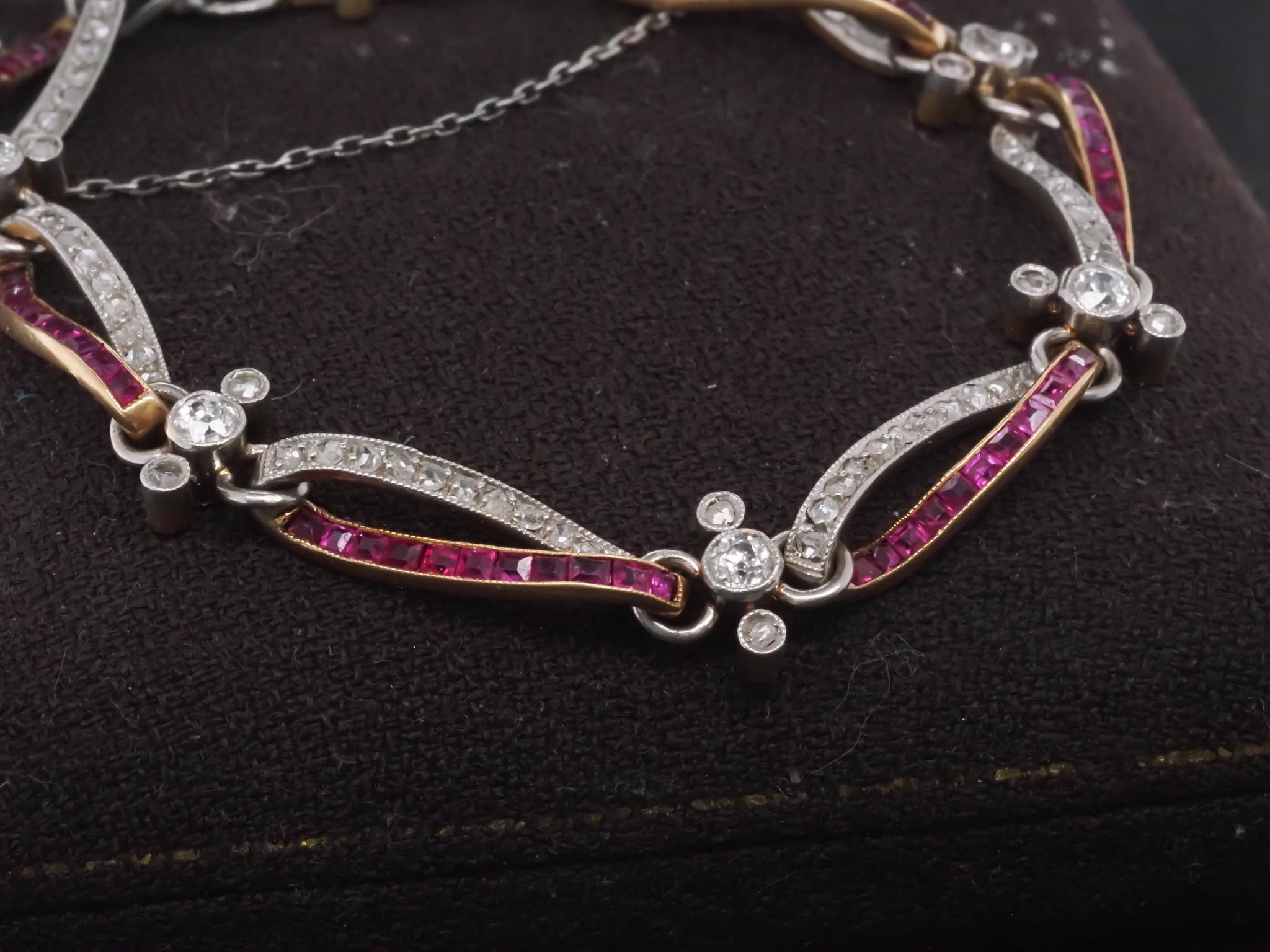 Edwardian Platinum and Gold Bracelet with Rose Cut Diamonds and Ruby - VHK#1006 For Sale 6