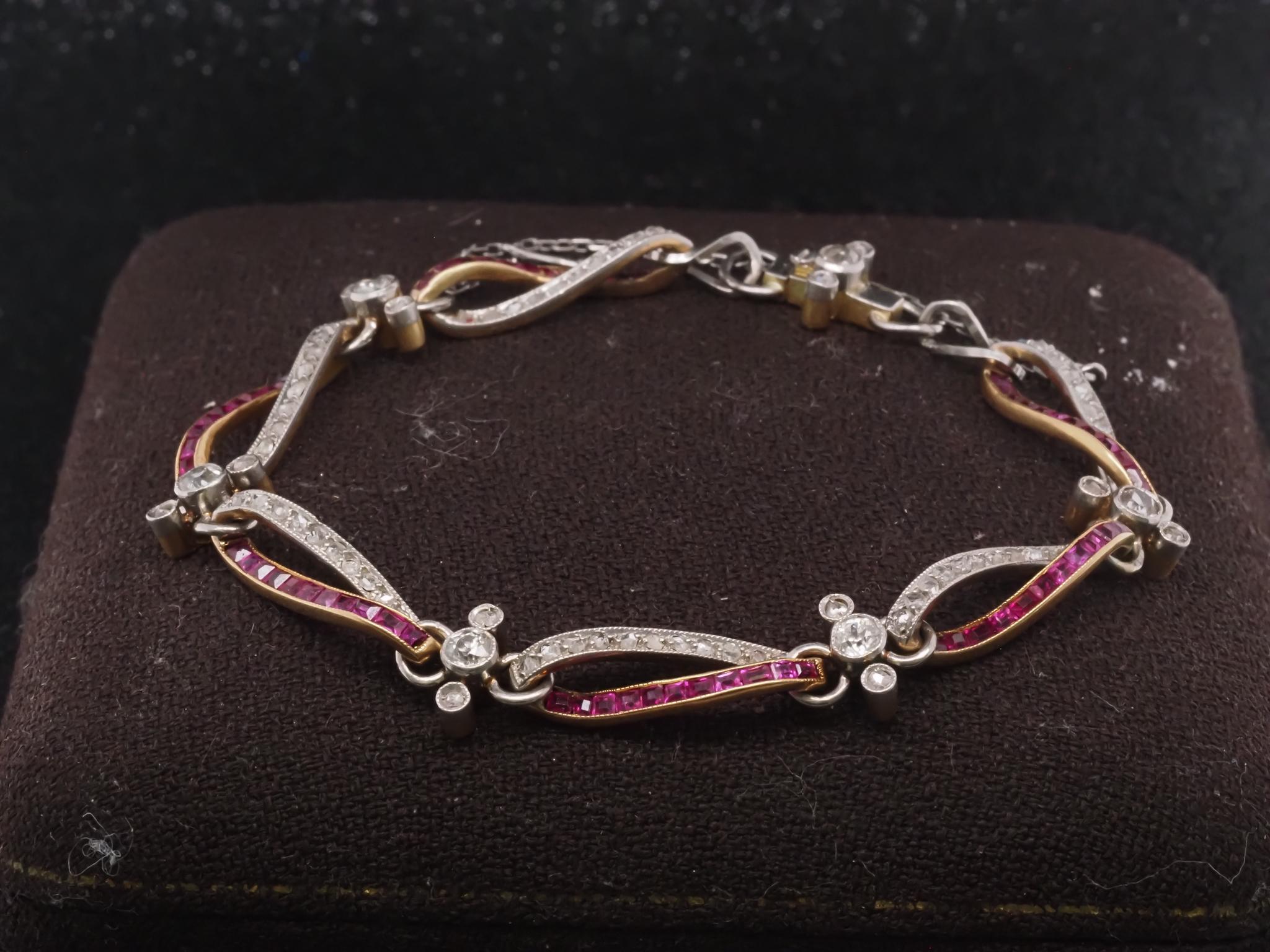 Edwardian Platinum and Gold Bracelet with Rose Cut Diamonds and Ruby - VHK#1006

Item Details:
Year: 1910s
Metal Type: Platinum and 14K Yellow Gold [Hallmarked, and Tested]
Weight: 14.1 grams (All Items Total)

Diamond Details: Natural, Rose Cut