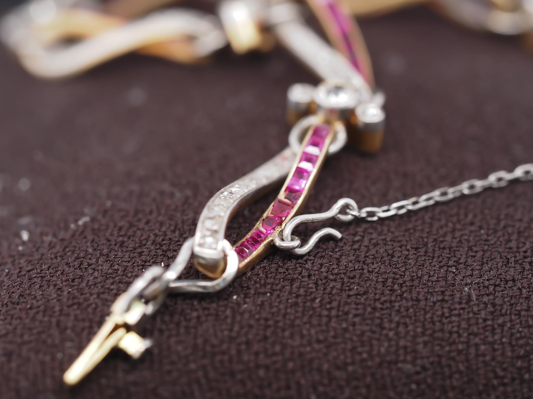 Edwardian Platinum and Gold Bracelet with Rose Cut Diamonds and Ruby - VHK#1006 For Sale 1