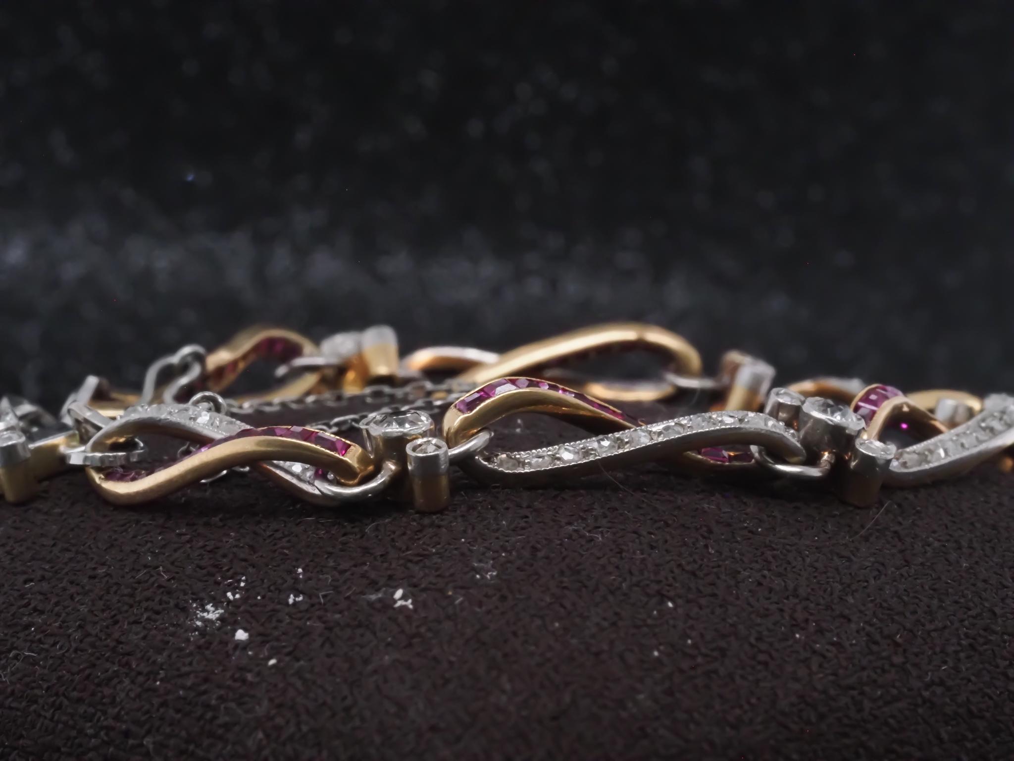Edwardian Platinum and Gold Bracelet with Rose Cut Diamonds and Ruby - VHK#1006 For Sale 3