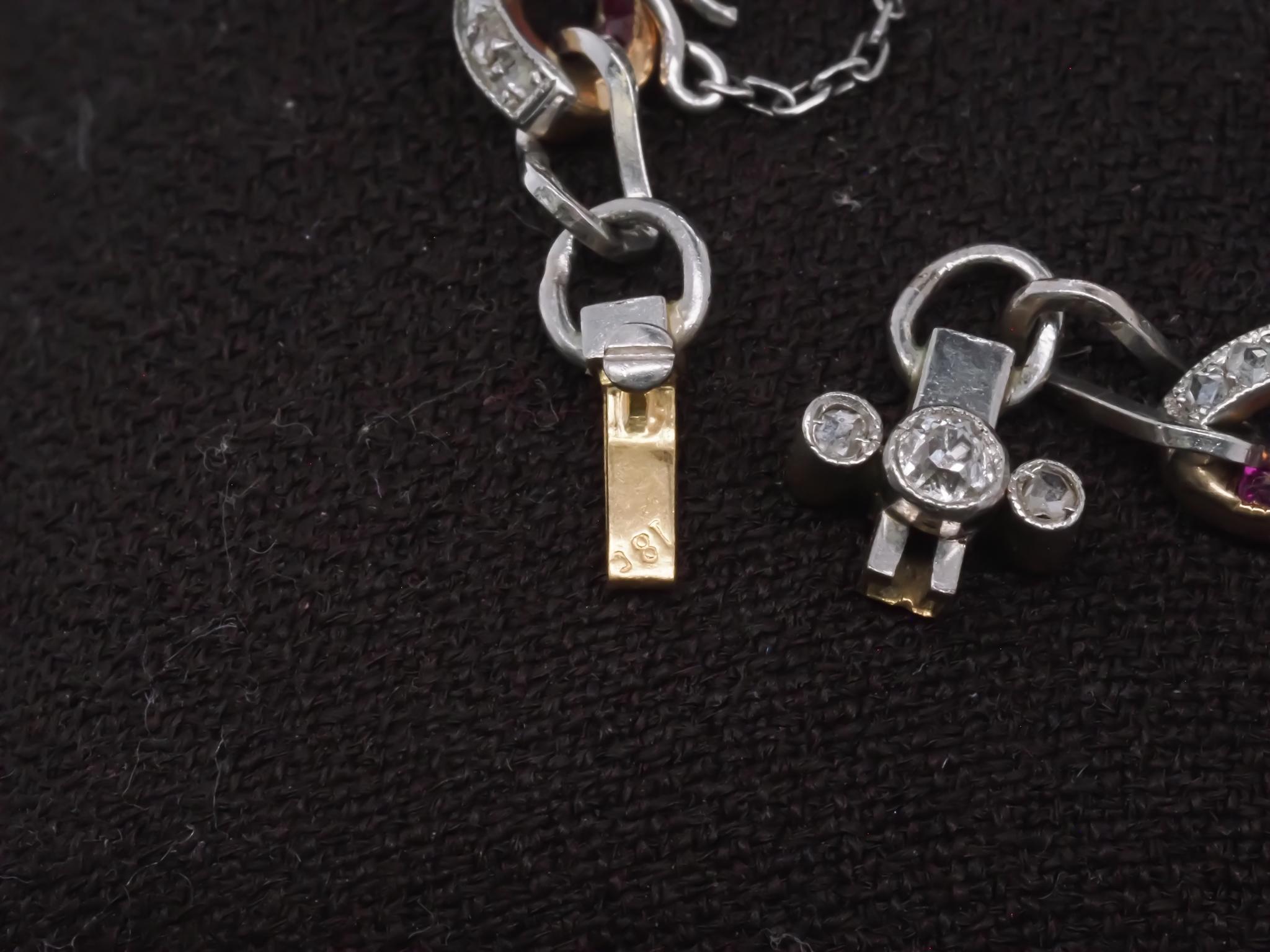 Edwardian Platinum and Gold Bracelet with Rose Cut Diamonds and Ruby - VHK#1006 For Sale 4
