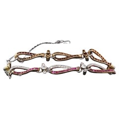 Edwardian Platinum and Gold Bracelet with Rose Cut Diamonds and Ruby - VHK#1006
