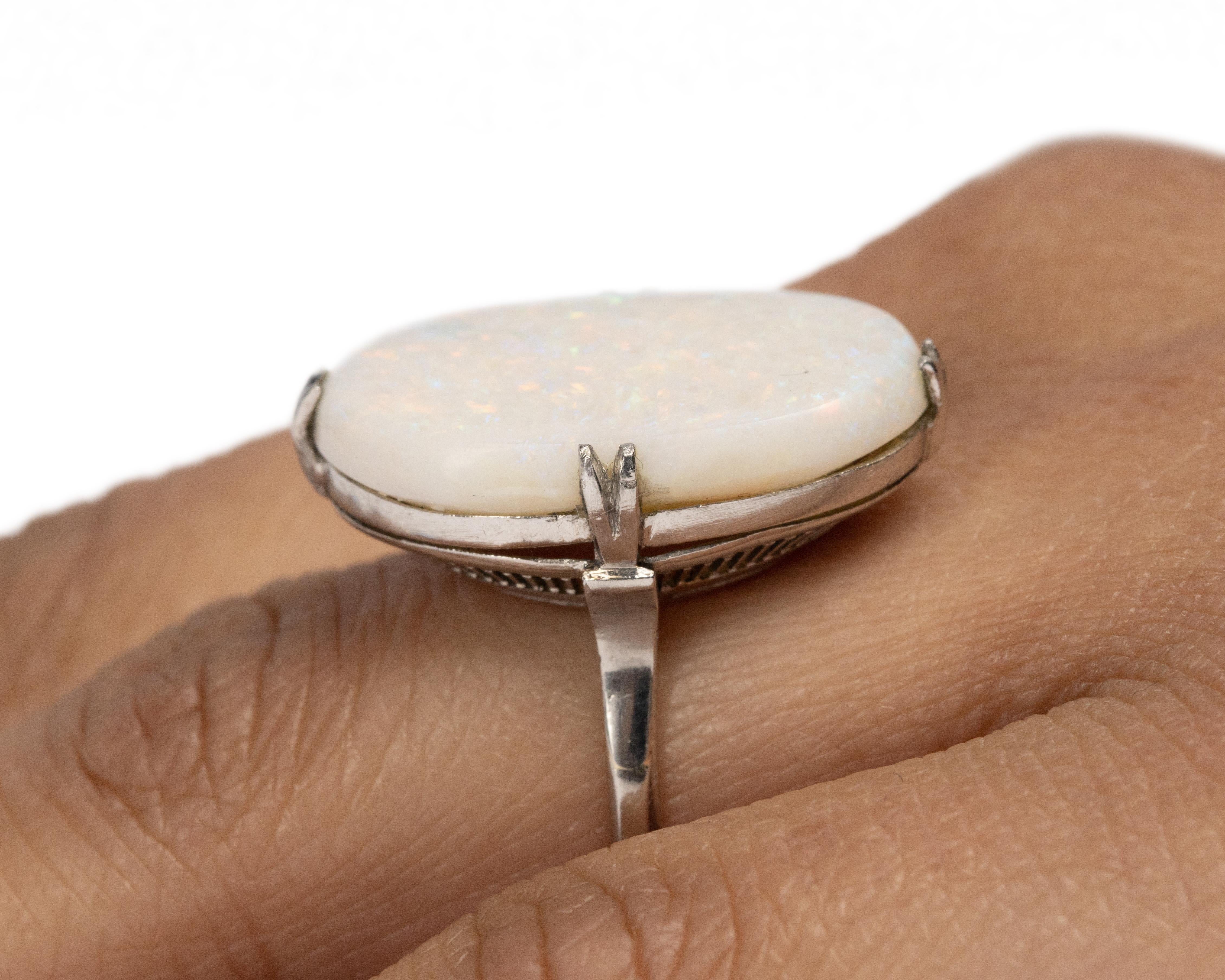 Edwardian Platinum and Large Opal Antique Solitaire Cocktail Ring 1