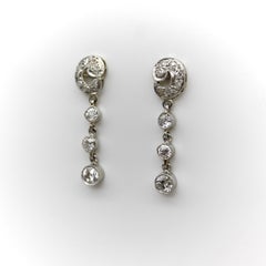 Edwardian Platinum and Old European Cut Diamond Dangle Earrings