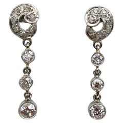 Pendientes Colgantes Eduardianos de Platino y Diamantes talla europea antigua