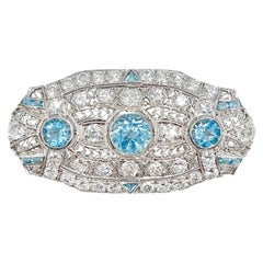 Edwardian Platinum Aquamarine Diamond Brooch