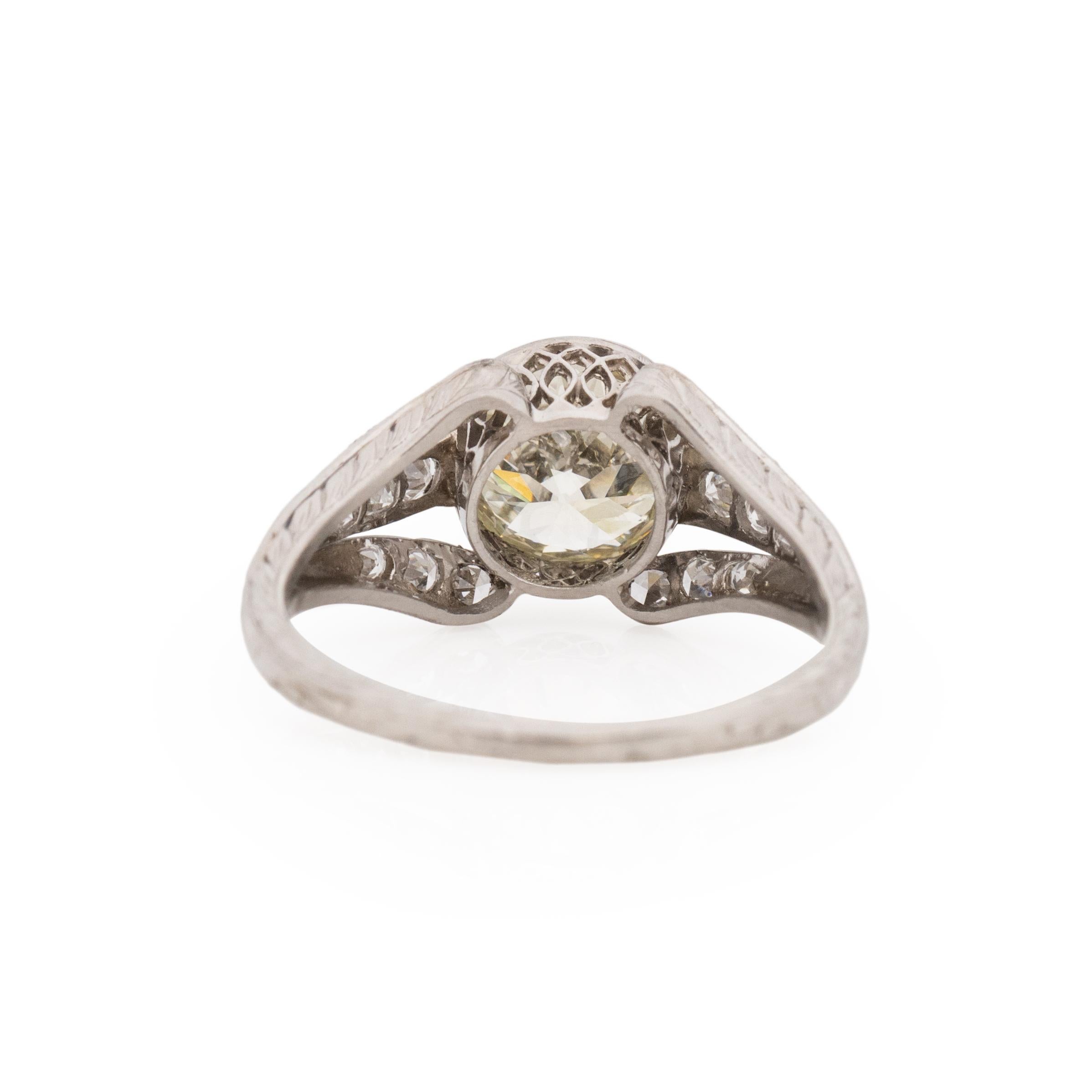 Edwardian Platinum Bezel Set 1.89Ct Old European Cut Diamond Engagement Ring In Good Condition In Addison, TX