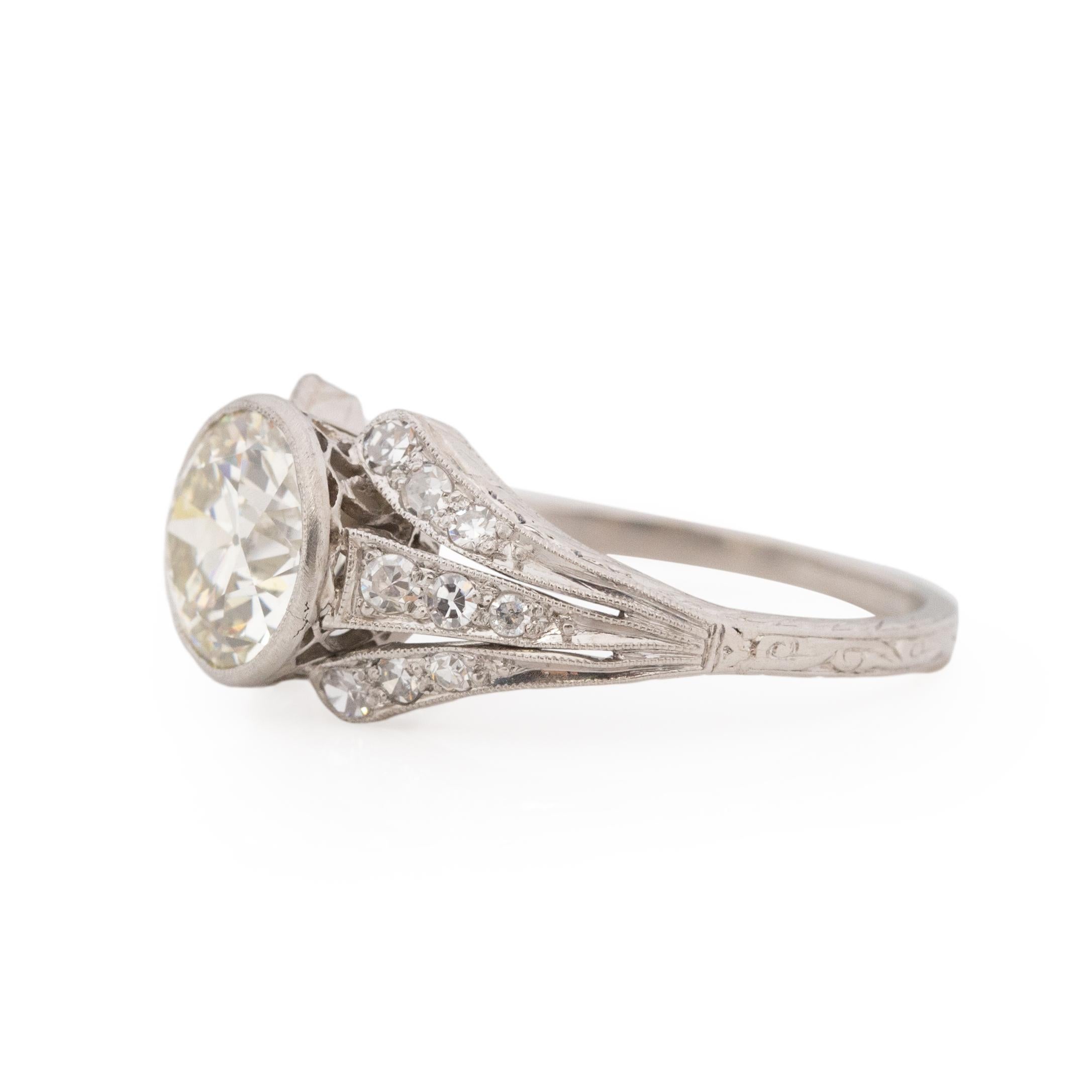 Women's or Men's Edwardian Platinum Bezel Set 1.89Ct Old European Cut Diamond Engagement Ring