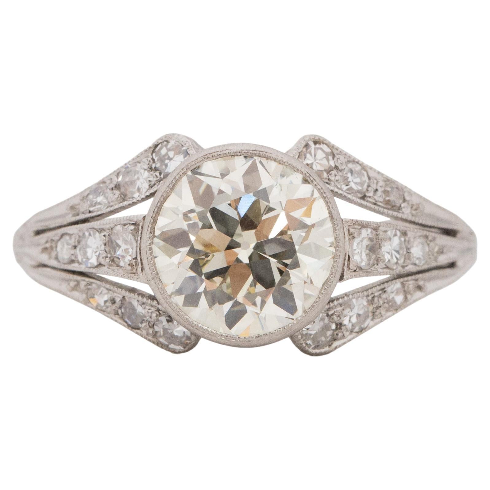 Edwardian Platinum Bezel Set 1.89Ct Old European Cut Diamond Engagement Ring