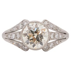 Edwardian Platinum Bezel Set 1.89Ct Old European Cut Diamond Engagement Ring