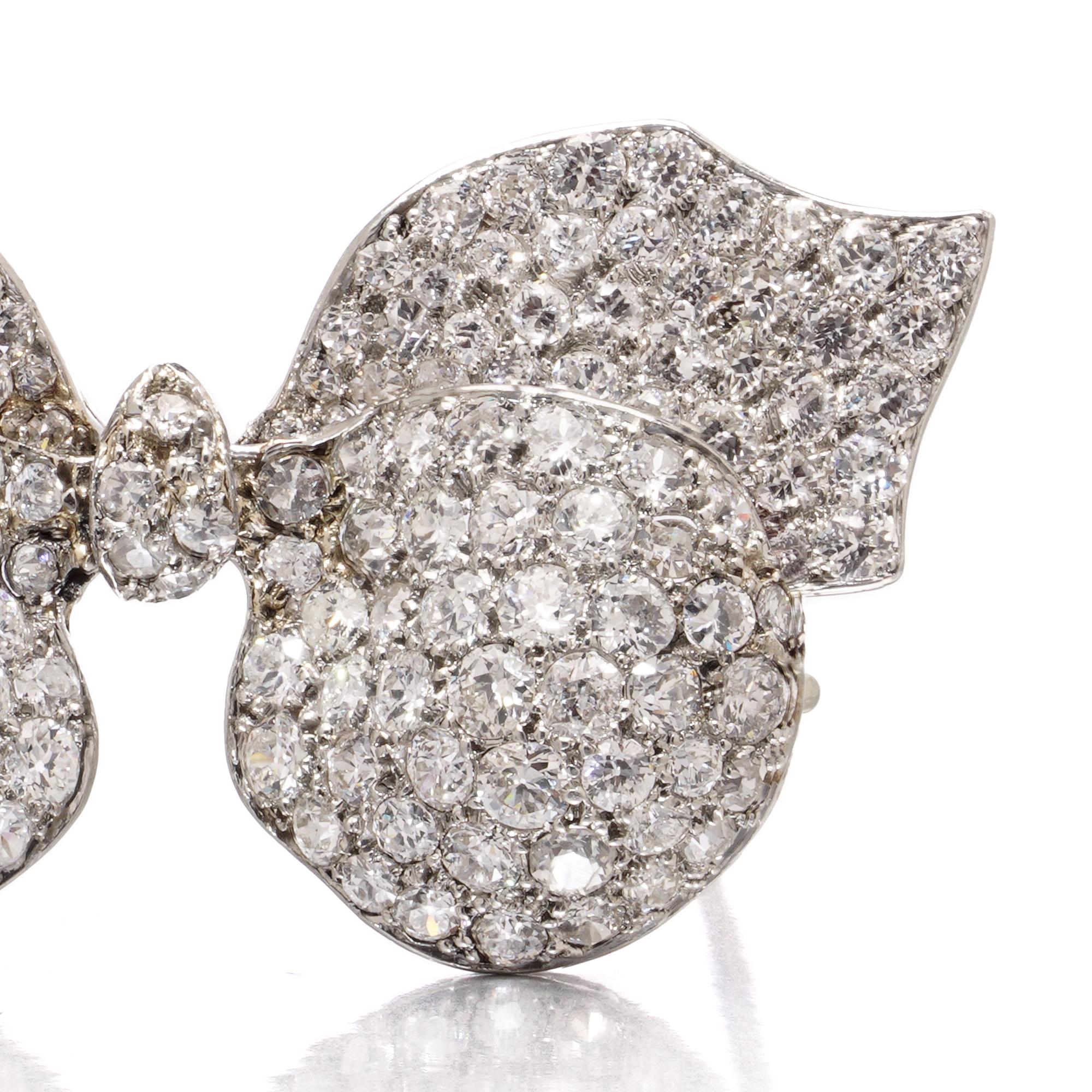 Edwardian Platinum Bow Brooch Pavé-Set with 6.00 ct. Old European Cut Diamonds For Sale 7