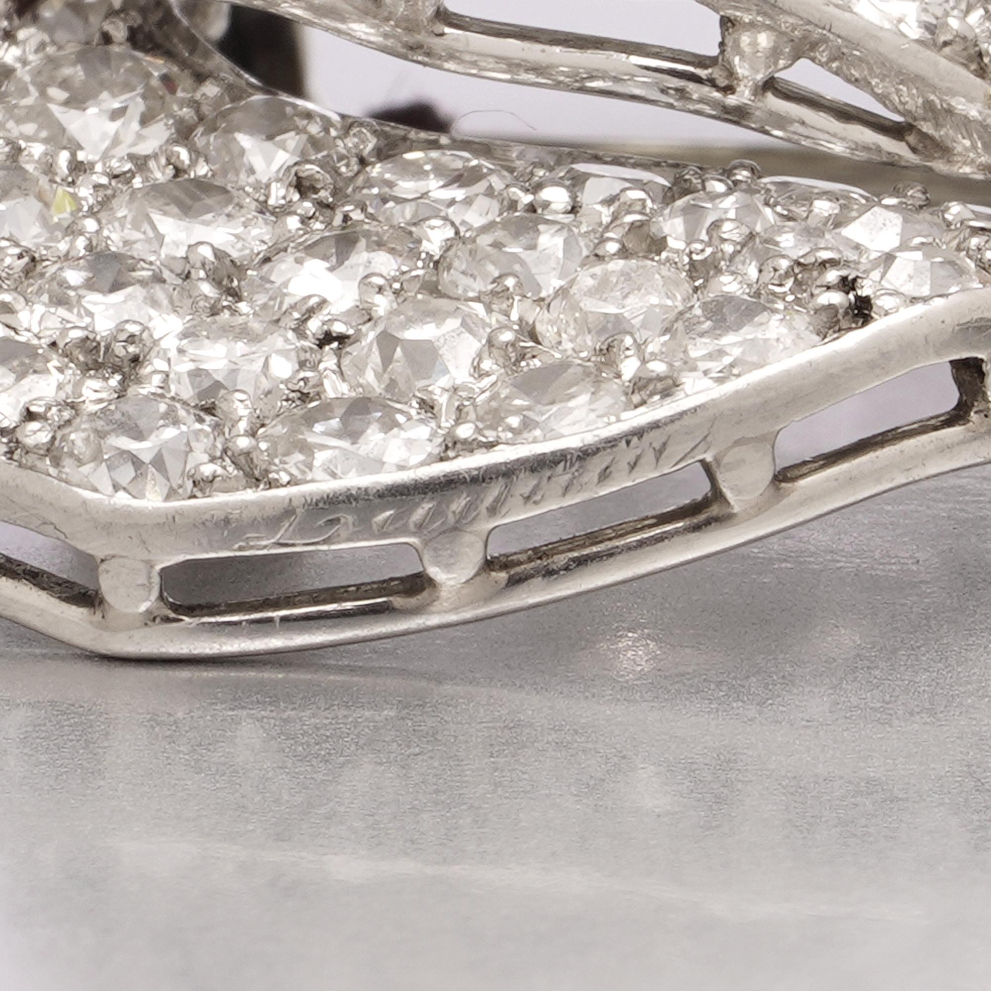 Edwardian Platinum Bow Brooch Pavé-Set with 6.00 ct. Old European Cut Diamonds For Sale 3