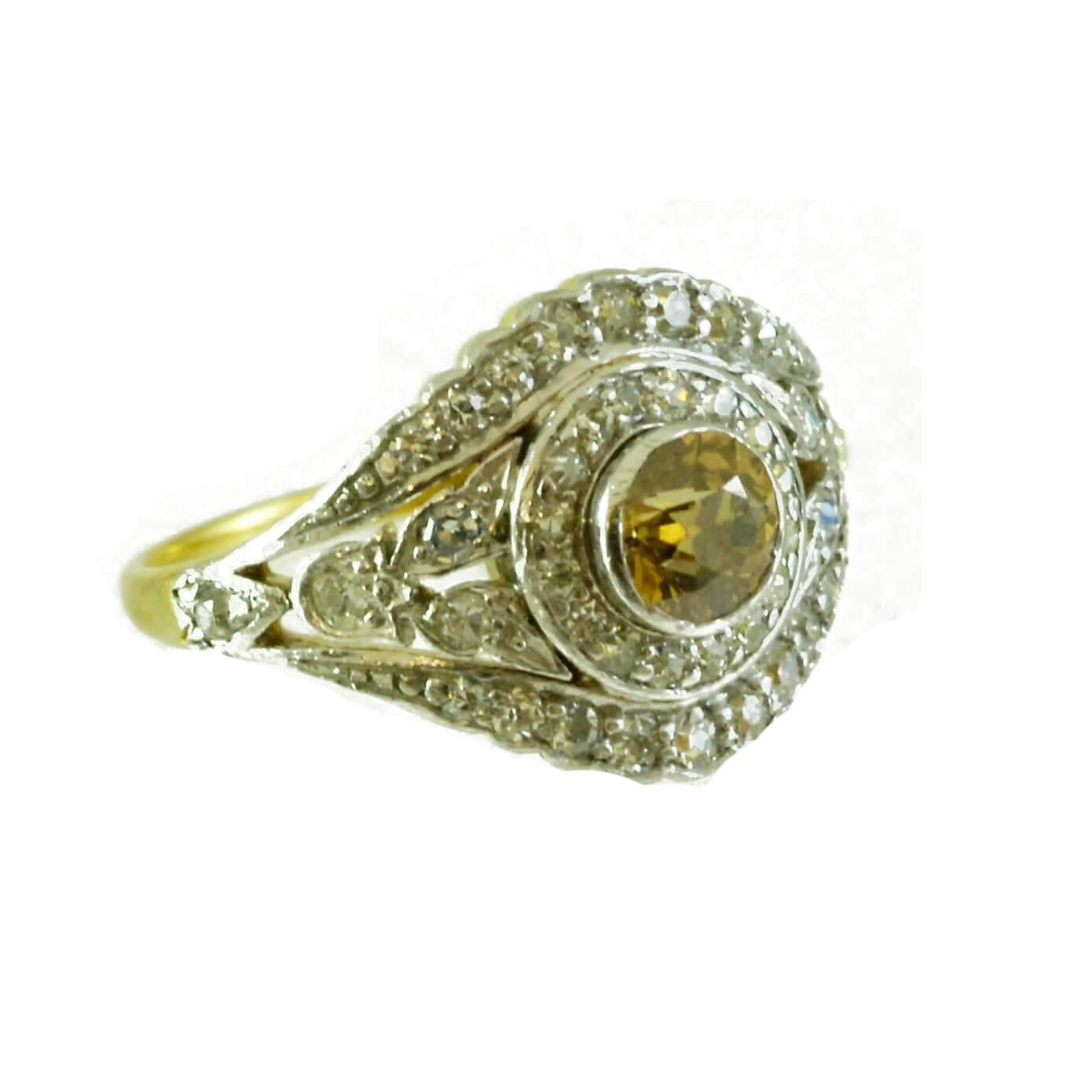 Women's Edwardian Platinum Brown Diamond Old European Cluster Ring, circa 1905