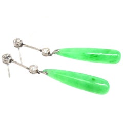 Edwardian Platinum, Certified Natural Jade and Diamond Earrings