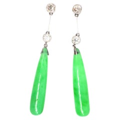 Edwardian Platinum, Certified Natural Jade and Diamond Earrings
