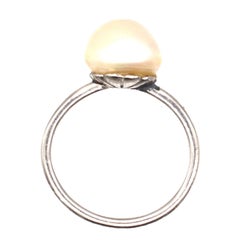 Edwardian Platinum, Certified Natural Saltwater Pearl Solitaire Ring