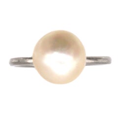 Edwardian Platinum, Certified Natural Saltwater Pearl Solitaire Ring