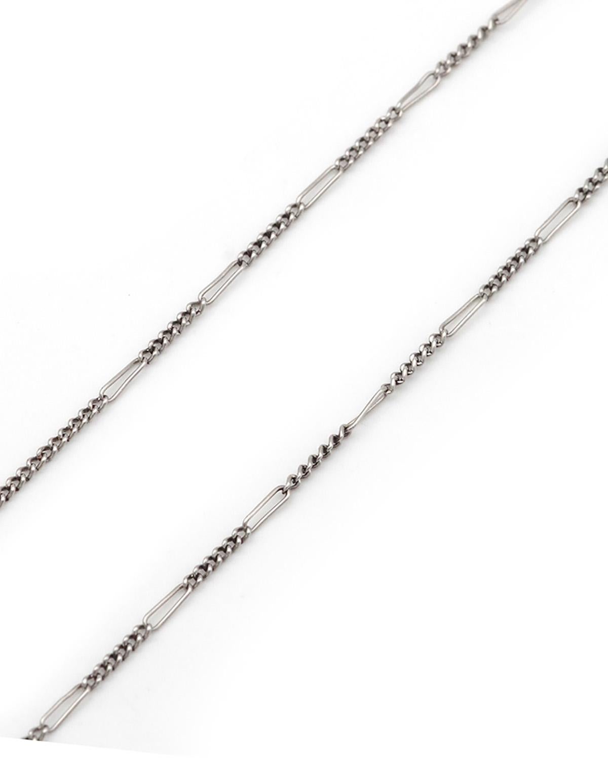 Women's or Men's Edwardian platinum chain with alternating links, antique chain For Sale