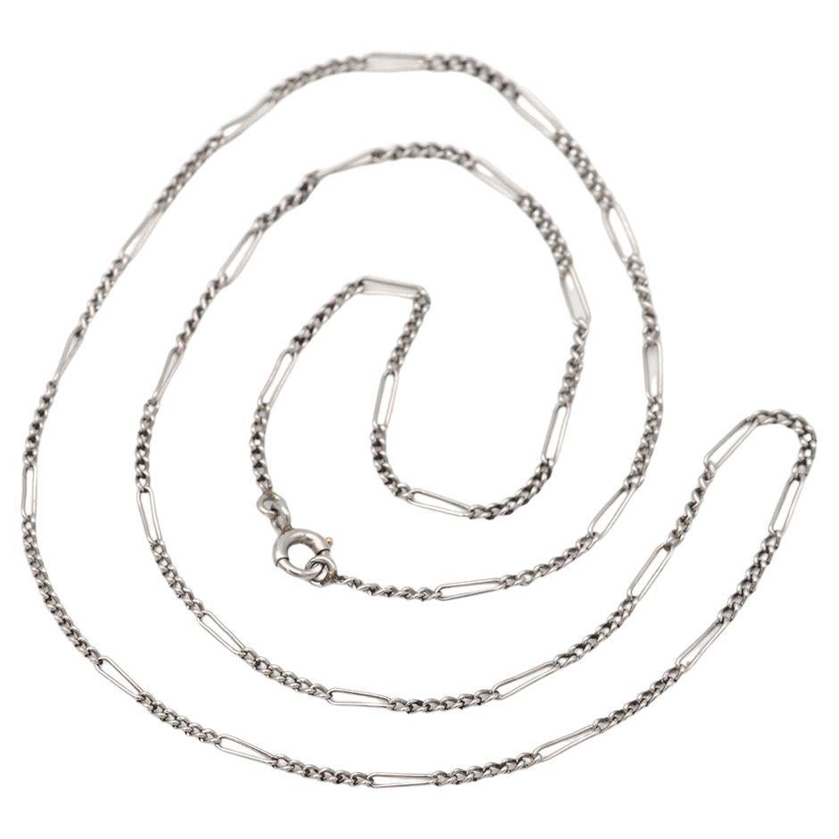 Edwardian platinum chain with alternating links, antique chain For Sale