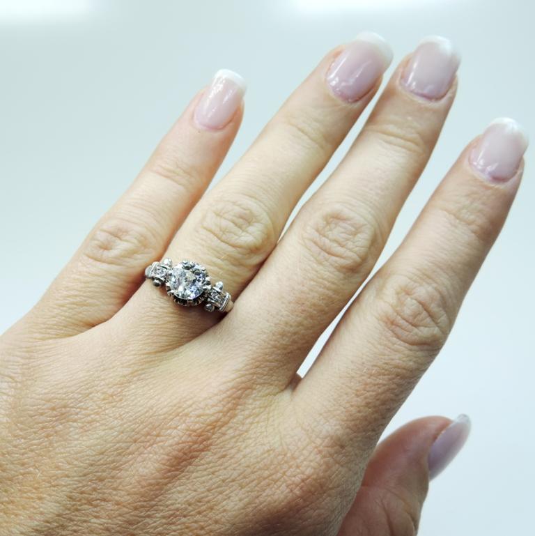 Old Mine Cut Edwardian Platinum Contemporary Handmade Diamond Engagement Ring